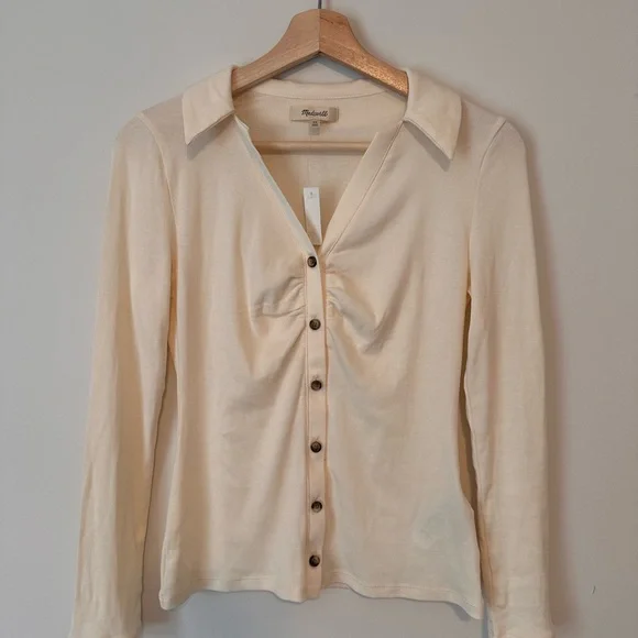 NWT Madewell ribbed collar cardigan in ivory. Size XS - Picture 3 of 4